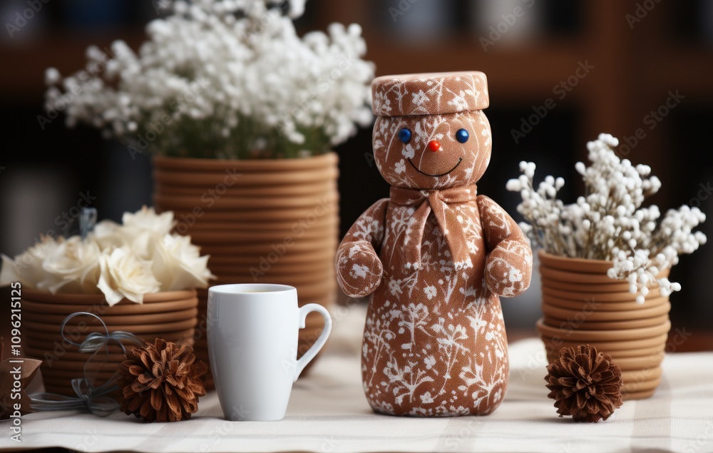 Cozy Gingerbread Man with a cup Christmas Card Photo Background