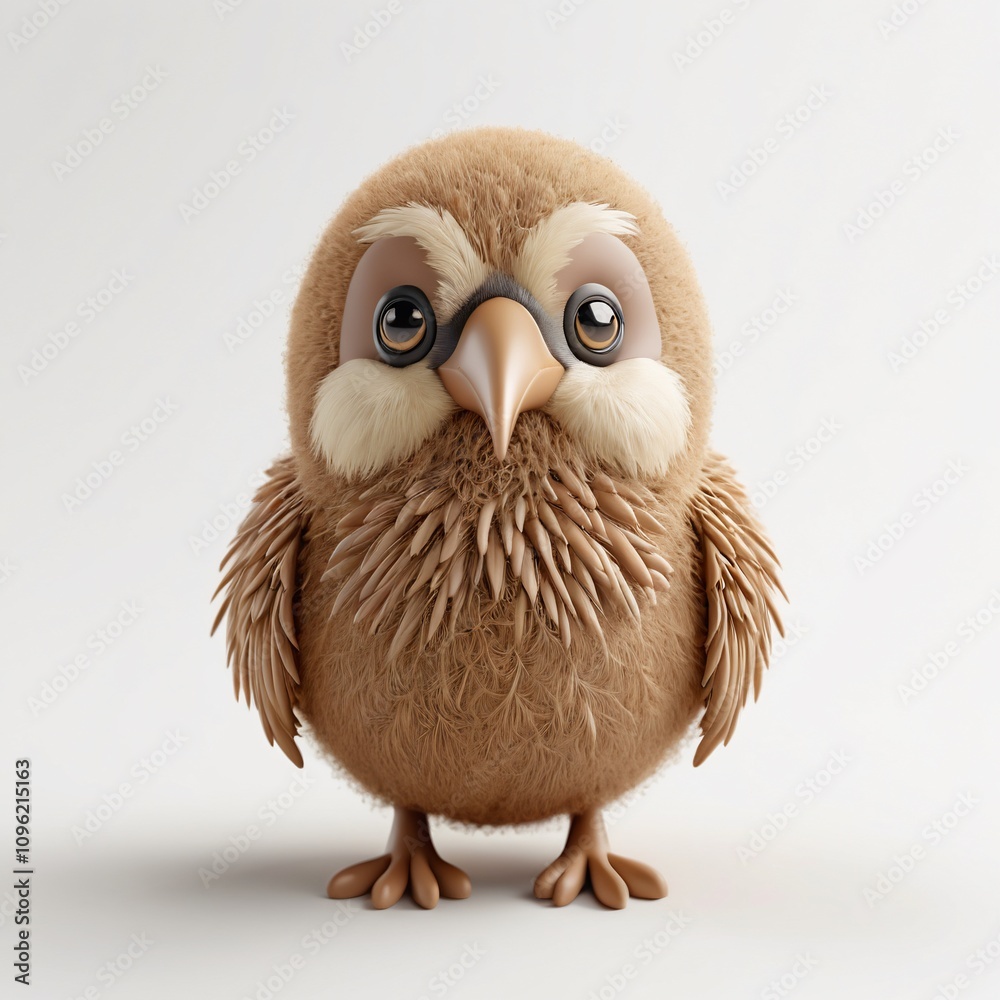 Obraz premium Adorable Fluffy Baby Owl Cartoon Bird 3D Render