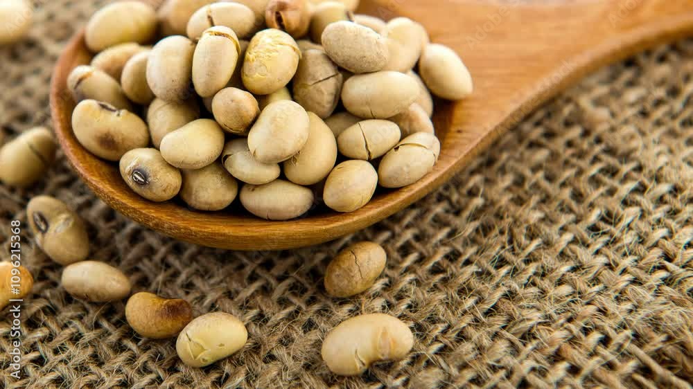 soy beans in wood spoon soy beans in wood spoon