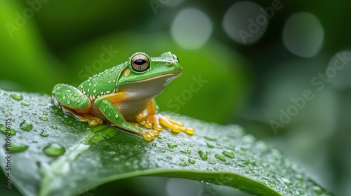 Green Tree Frog on a Leaf