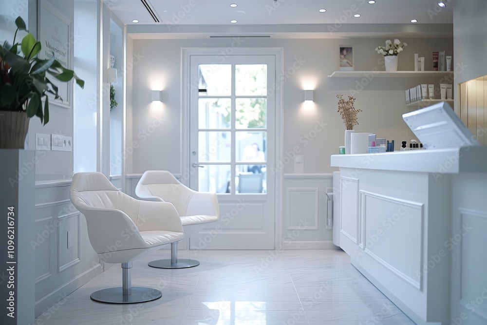 a cozy yet professional cosmetic clinic room with minimal decor, clean surfaces, and a welcoming treatment space