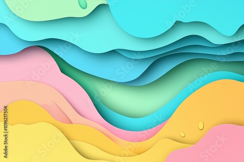 Cover or flyer template with abstract paper cut blue green pink yellow background. Vector template in carving art style 