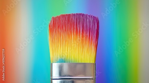 Colorful Paintbrush with Vibrant Rainbow Bristles photo