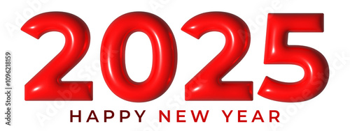 Happy New Year 2025 Red 3D Numbers. 3D Render Illustration