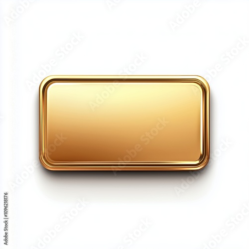 Gold 3d rectangle button isolated on white background. glossy golden metallic shape. 3D realistic vector shiny icon