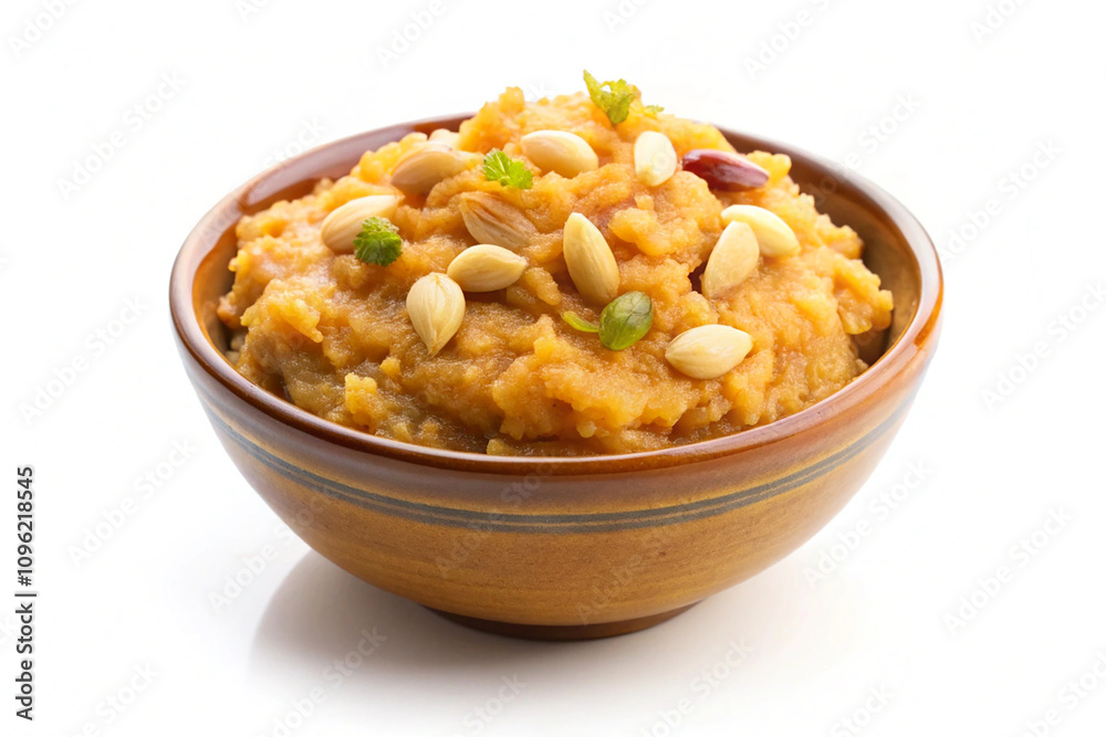 Halwa pudding on bowl,isolated on white background Halwa pudding on bowl,isolated on white background