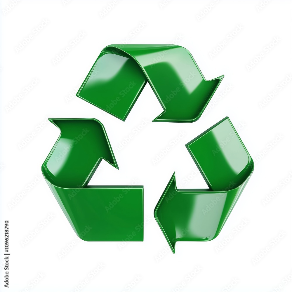 Fototapeta premium Green 3d recycle icon. Recycling sign isolated on white background 