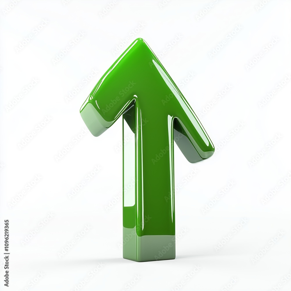 Green upward arrow isolated on a white background. Clean and glossy design. Concept of direction and rise. 3D Rendering Green upward arrow isolated on a white background. Clean and glossy design. Concept of direction and rise. 3D Rendering