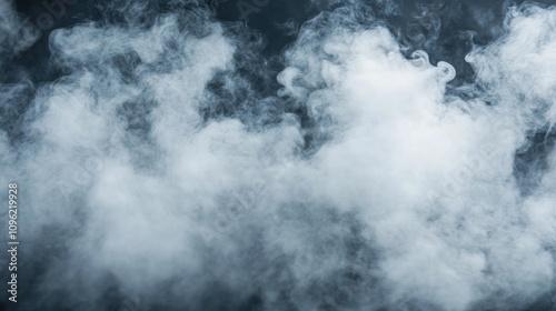 Dense white smoke swirls gracefully against a dark background, creating an ethereal and dramatic contrast in a close-up view.