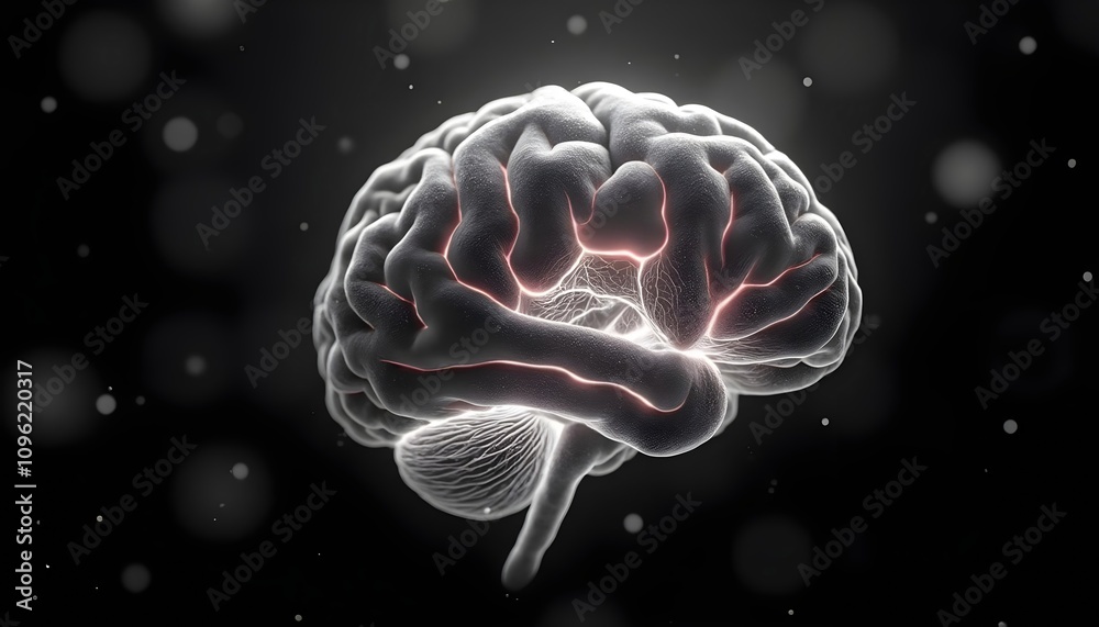 Fototapeta premium A large, detailed brain with various circuits, nodes, and data visualized overlaid on an image.