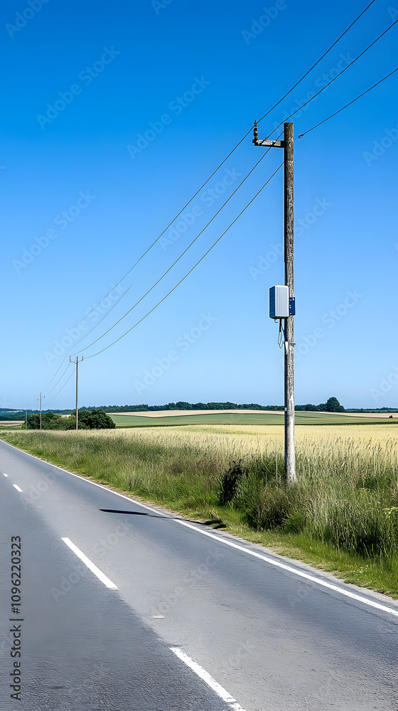 Empty road stretching into the horizon with a speed monitor in the foreground, set under a clear sky, symbolizing freedom, solitude, travel, and the balance between exploration and safety in modern jo Empty road stretching into the horizon with a speed monitor in the foreground, set under a clear sky, symbolizing freedom, solitude, travel, and the balance between exploration and safety in modern jo