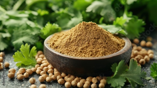 Coriander Powder, Spice, and Leaves