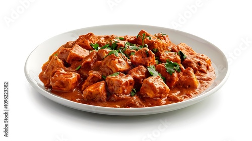 A plate of flavorful paneer in a rich, creamy sauce, garnished with fresh herbs, perfect for a hearty meal.