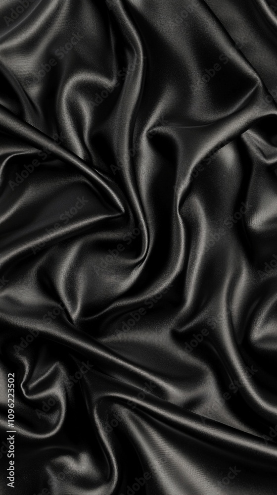 Obraz premium Luxurious black silk fabric with elegant folds and creases, creating a sensual and sophisticated texture. Smooth surface reflects light, showcasing its glossy finish.