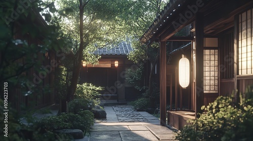 Shaded Woodland Path with Sun Rays