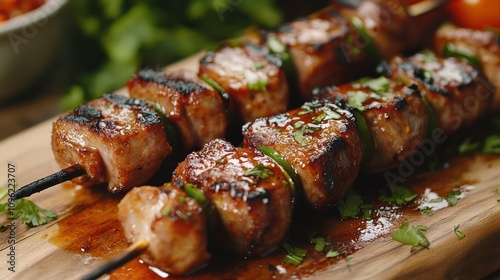 Grilled Pork Skewers with Peppers and Cilantro