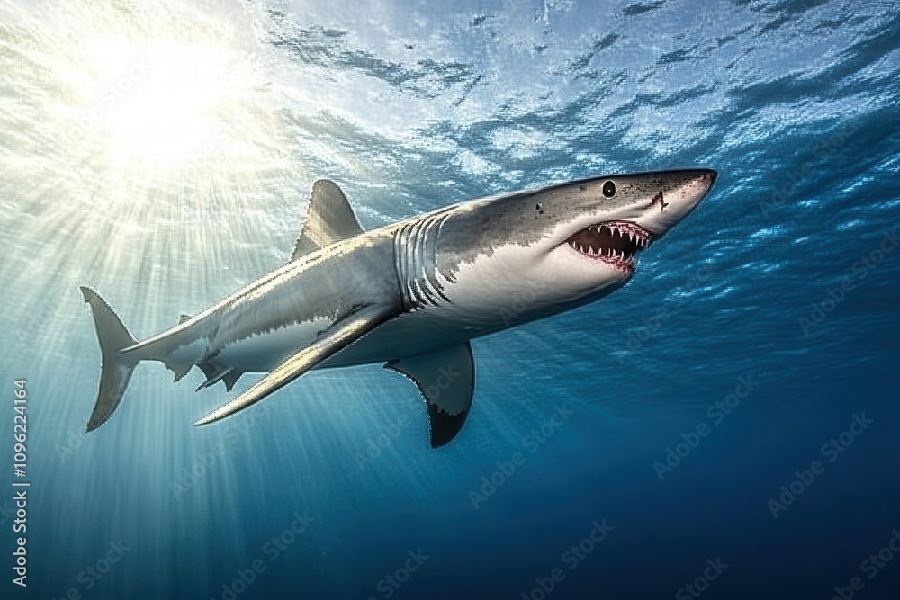 Fototapeta premium Great White Shark Underwater Profile A powerful great white shark