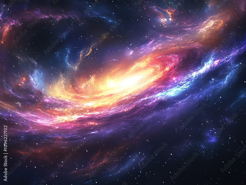 Fototapeta premium A vibrant cosmic scene showcasing swirling galaxies and colorful nebulae in deep space.