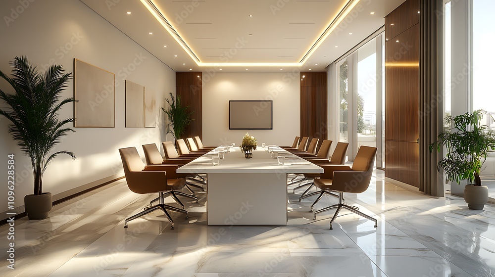 Fototapeta premium Corporate meeting setup modern conference room business environment