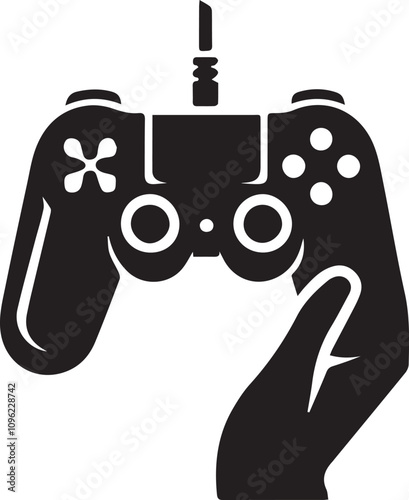 joystick controller vector black and white silhouette- gaming icon - joystick with hands vector - retro joystick