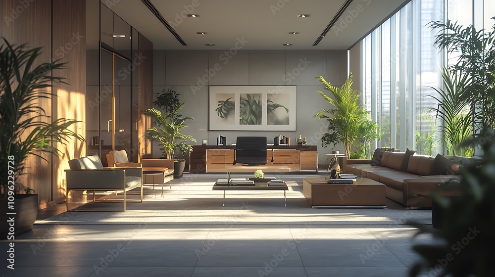 Fototapeta premium Modern office design urban setting interior bright space professional