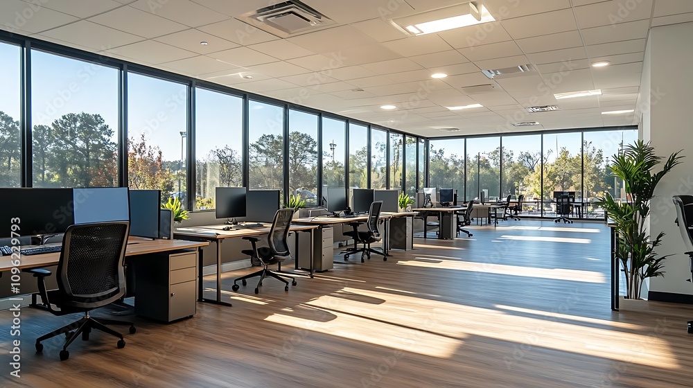 Modern office space urban location interior design bright environment wide perspective Modern office space urban location interior design bright environment wide perspective