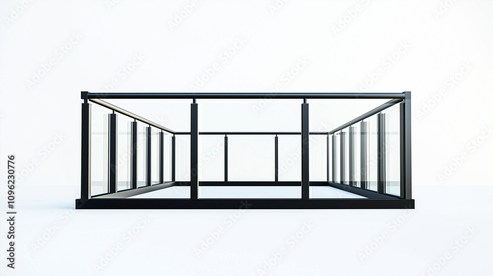 Modern 3D Steel Railing Featuring Safety Glass Panels, Perfect for Rooftop Spaces..