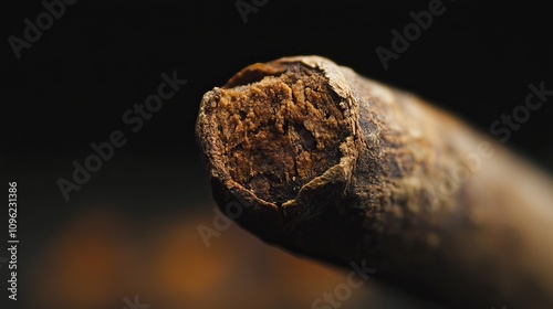 Close-up of a cinnamon stick, showcasing its rough texture and warm brown color.