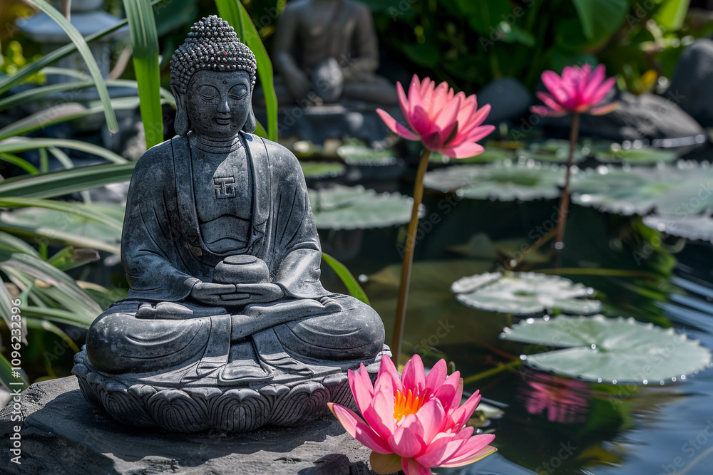 Greeting card with ancient statue great Buddha on holiday composition Greeting card with ancient statue great Buddha on holiday composition