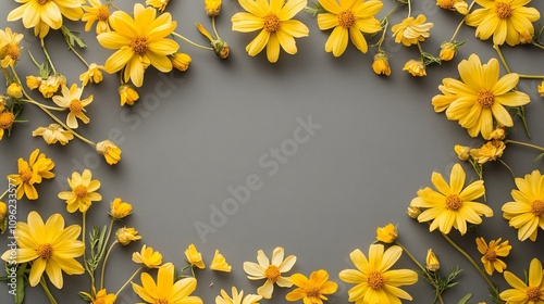 Wallpaper Mural Vibrant yellow daisies form a heart-shaped frame against a neutral gray background, creating a cheerful and romantic floral composition perfect for spring. Torontodigital.ca