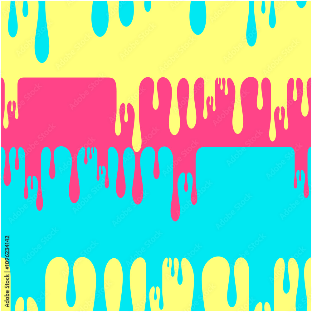 Fototapeta premium Seamless yellow, light blue and pink drip pain pattern, dripping liquid, beautiful background, seamless fabric pattern, vector illustration, work of hand drawn