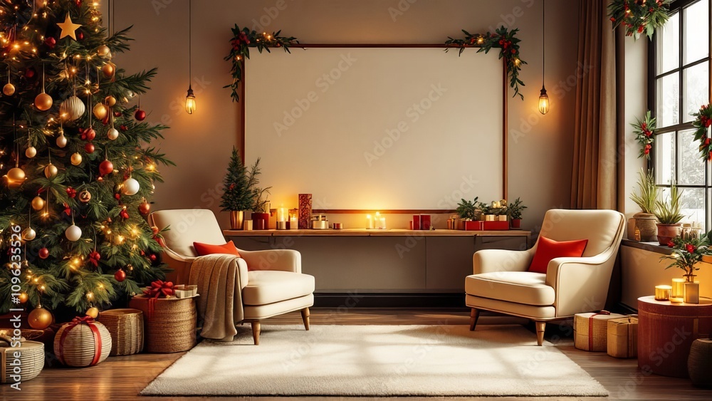 A cozy room, decked for the holidays. A cozy room, decked for the holidays.