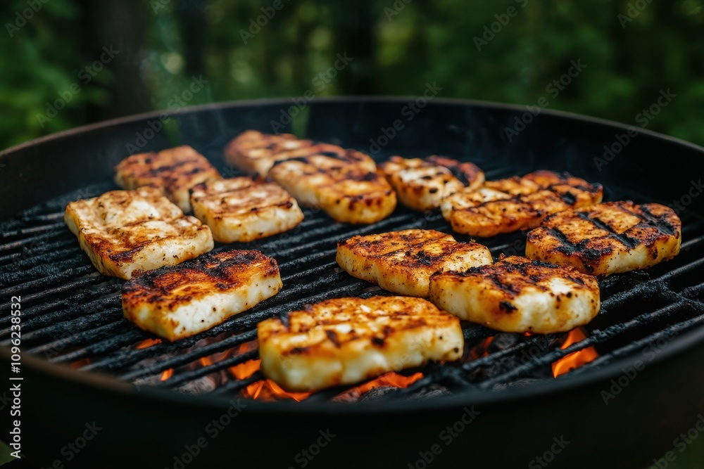 Halloumi Cheese on Grill Halloumi Cheese on Grill