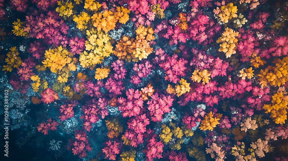 Aerial view of vibrant autumn foliage in a forest showcasing a colorful landscape. Aerial view of vibrant autumn foliage in a forest showcasing a colorful landscape.
