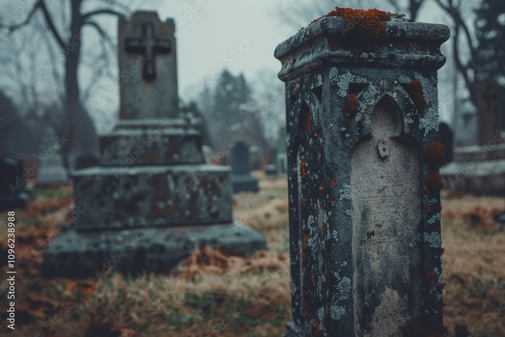 Fantastically mysterious cemetery with tombstones and terribly atmosphere Fantastically mysterious cemetery with tombstones and terribly atmosphere