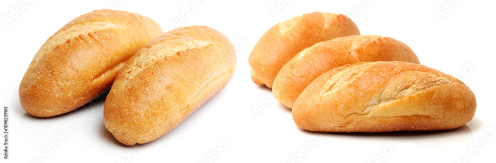 crusty mini baguettes on a white background crusty mini baguettes on a white background