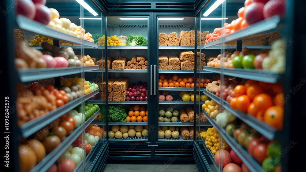 Gourmet Soups and Fresh Vegetables in a Freezer Gourmet Soups and Fresh Vegetables in a Freezer