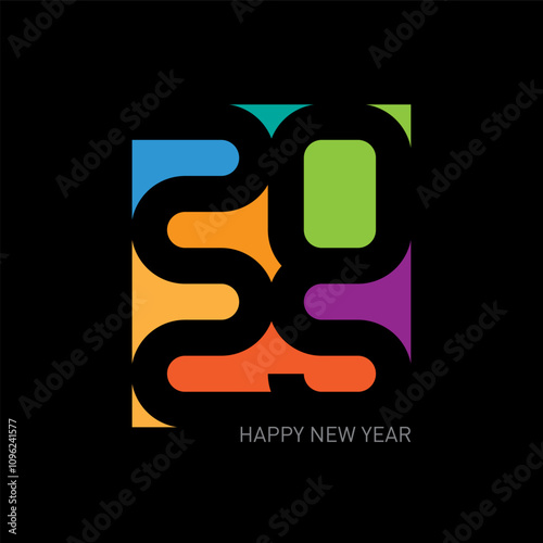 2025 - inscription in the style of mosaic stained glass. Brochure or calendar cover design template. Happy new year, banner. Cover of business diary for 2025 with wishes.