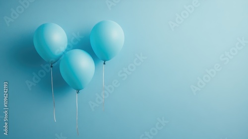 Three light blue balloons floating against a solid pastel blue backdrop, embodying a festive and minimalist aesthetic perfect for celebration themes and events. photo