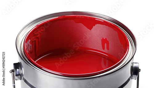 Red paint bucket isolated on white or transparent background png photo