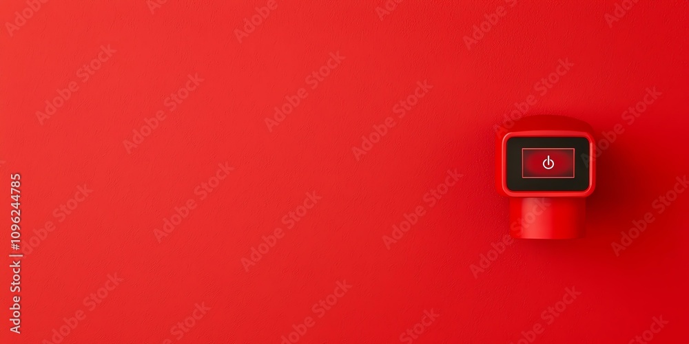 fire alarm control Red device with screen on vibrant red background fire alarm control Red device with screen on vibrant red background