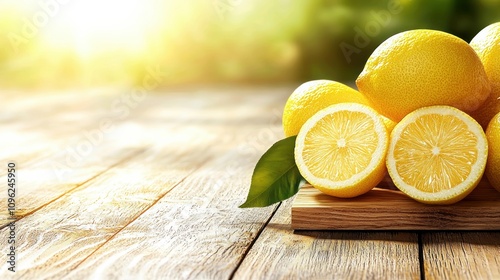 Fresh lemons on wooden table nature food photography bright environment close-up view