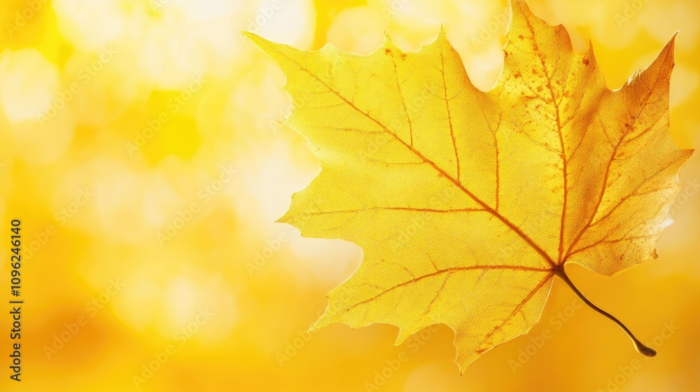 Close-up view of a vibrant yellow autumn leaf with soft blurred golden background, capturing the essence of seasonal change in nature. Close-up view of a vibrant yellow autumn leaf with soft blurred golden background, capturing the essence of seasonal change in nature.