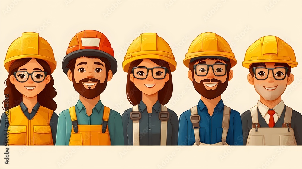 Cheerful animated team of professionals in workwear on a neutral white setup Cheerful animated team of professionals in workwear on a neutral white setup