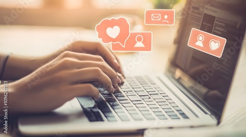 A social media manager scheduling posts on a laptop 