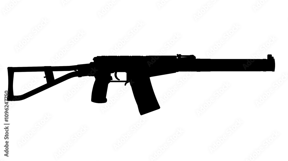 silhouette of side view of russian val assault rifle with folding stock on a white background silhouette of side view of russian val assault rifle with folding stock on a white background