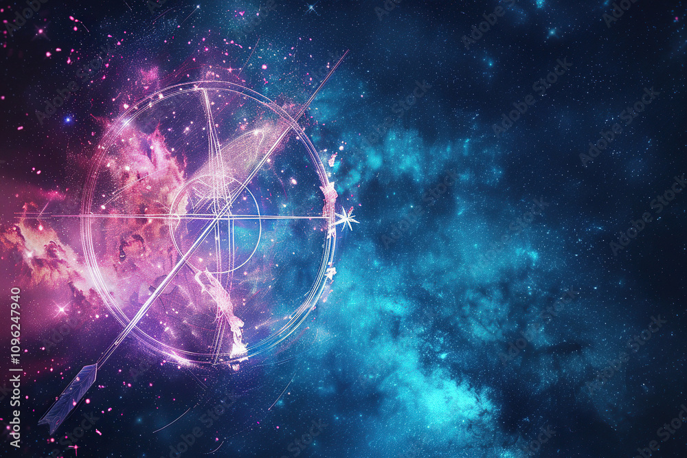 Astrological composition with Sagittarius zodiac sign symbol Astrological composition with Sagittarius zodiac sign symbol