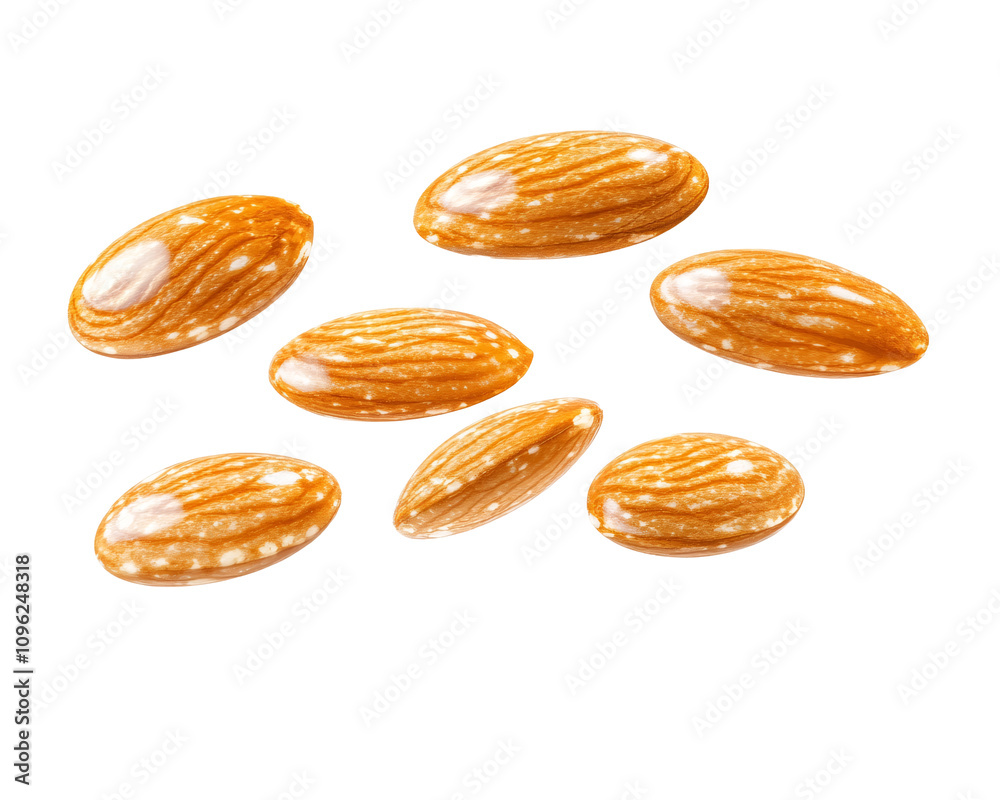 a group of almonds on a white background a group of almonds on a white background