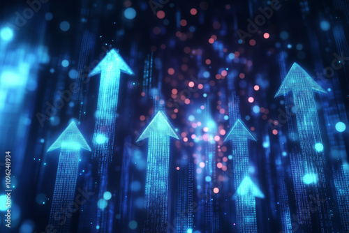 Abstract Digital Technology Background with Arrows and Binary Data in Blue Tones