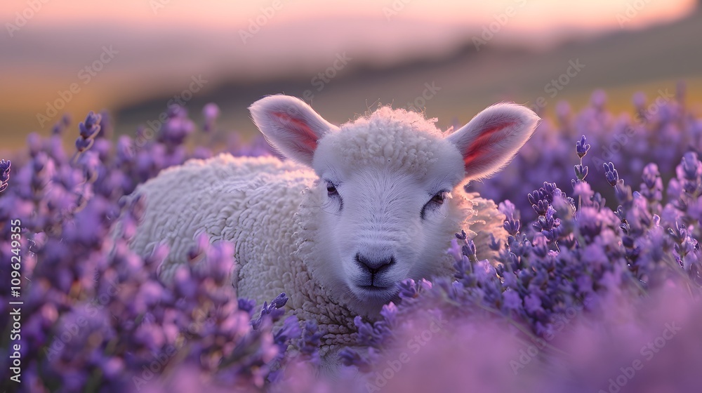 A tranquil farmyard scene at dawn where a lamb enjoying life A tranquil farmyard scene at dawn where a lamb enjoying life
